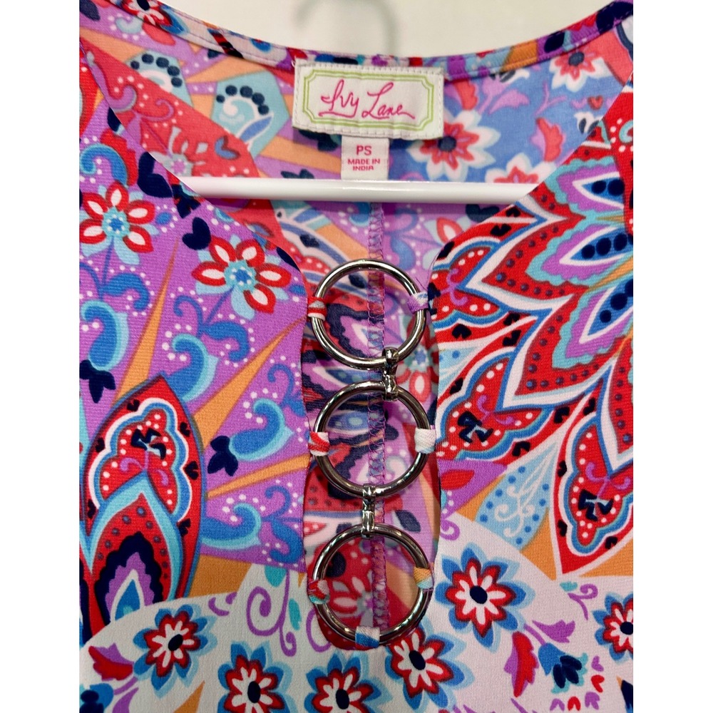 Ivy Lane Petite Short Sleeve Ring Keyhole Shift Dress Multicolor Paisley PS - Picture 4 of 8